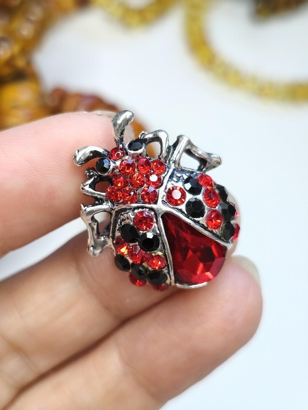 Red Crystal Ladybug Brooch Pin - Unbranded